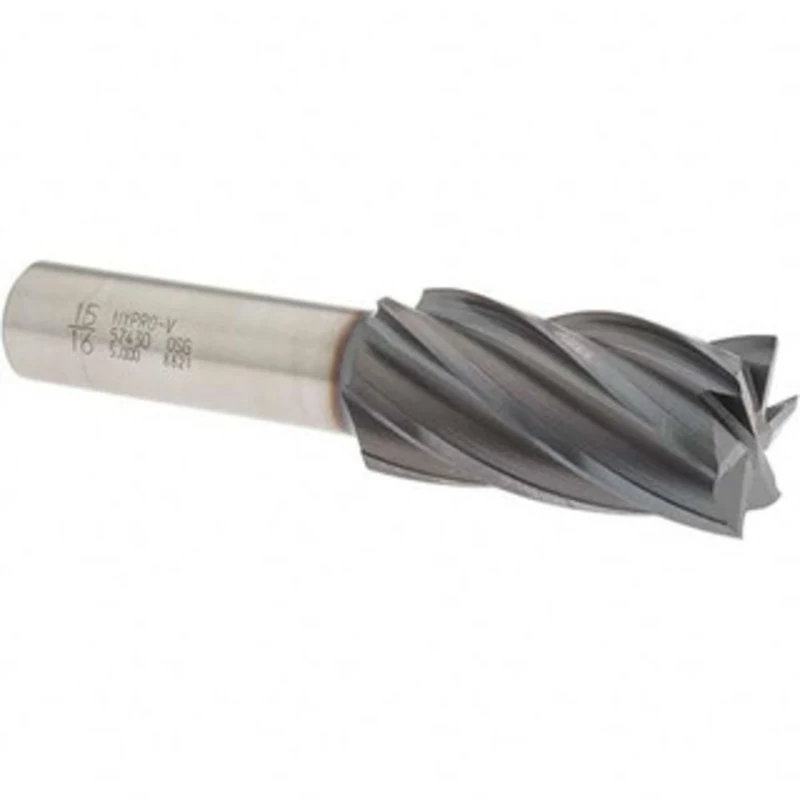 OSG 15/16, 1-7/8 LOC, 5/8 Shank Diam, 4 OAL, 6 Flute, Vanadium High Speed Steel Square End Mill Single End, TiCN Fini...